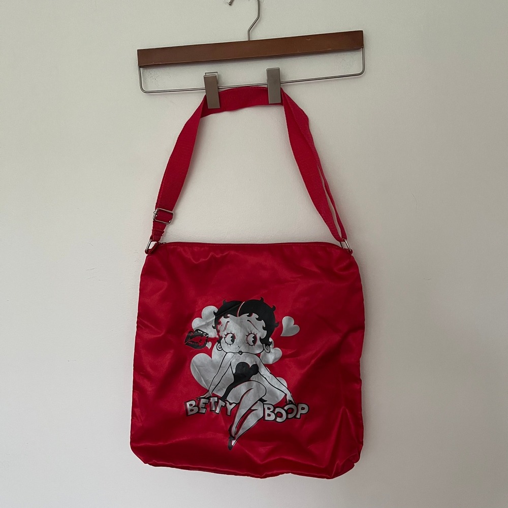 Betty Boop Red Nylon Messenger Crossbody Bag Vintage Style Graphic Print Large